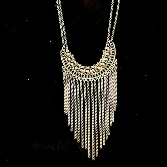Vintage Lucky Brand Metal Fringe
Necklace Crystal Silver
Tone Double Chain - Picture 1 of 10